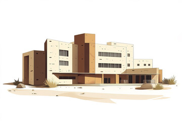 Desert hospital building in arid environment with modern design