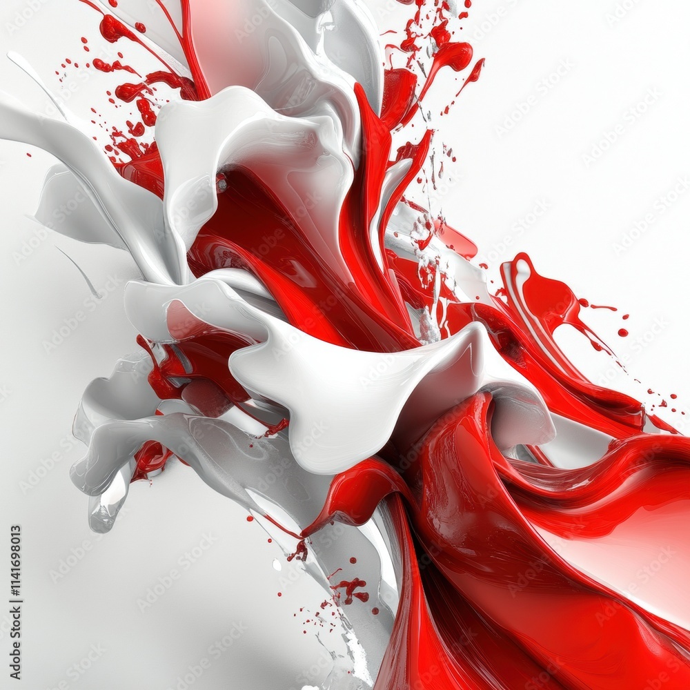 Poster dynamic splash of red and white paint abstract art creation studio setting close-up perspective vivi