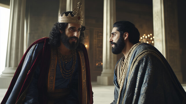 King David from the Bible talking with a messenger