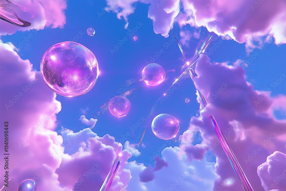 Poster a surreal sky with multiple moons glowing in soft lavender tones