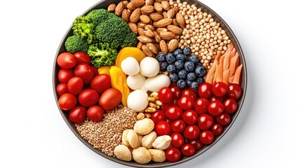 Healthy food platter with fresh vegetables and fruits minimalist style studio shot