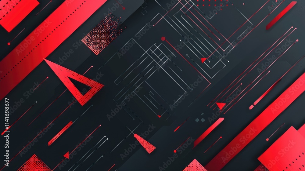 Aufkleber abstract geometric design featuring red and black lines and shapes for modern aesthetics.