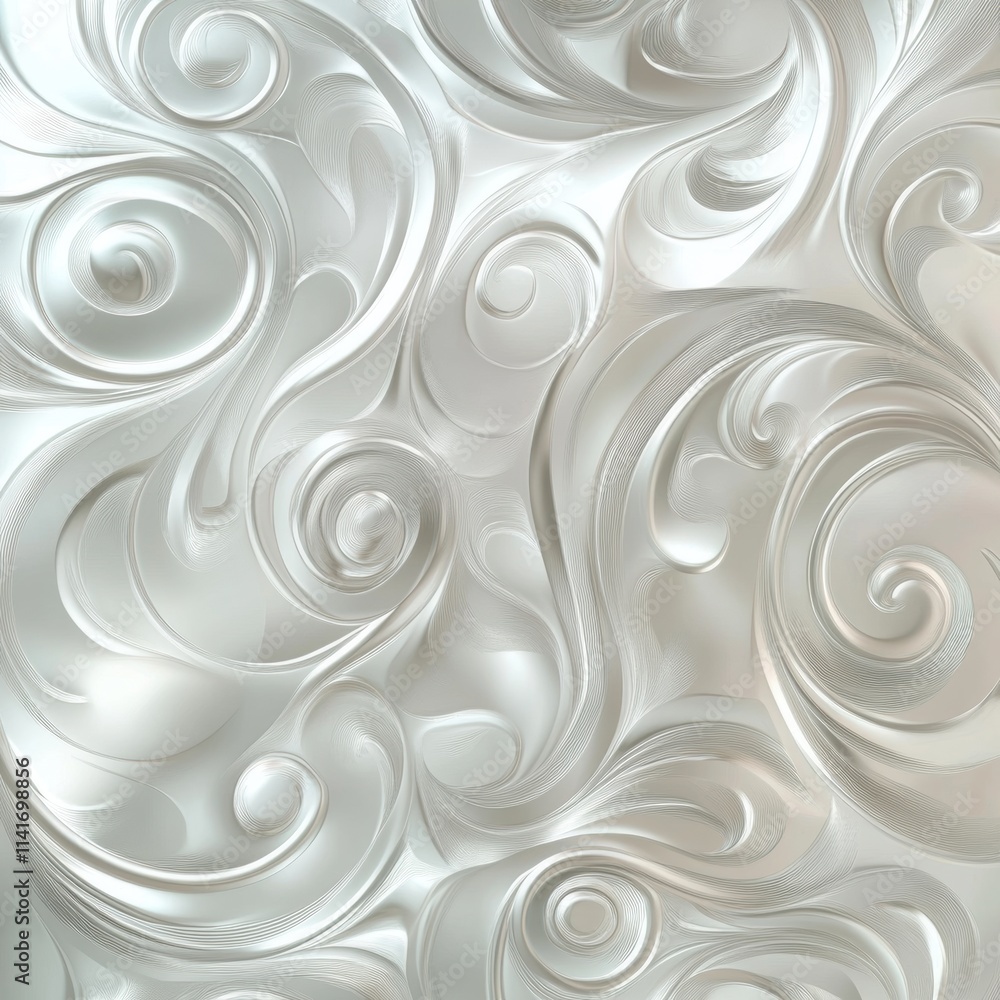 Poster Elegant white swirl pattern digital art abstract design modern aesthetic close-up view textured background for visual appeal
