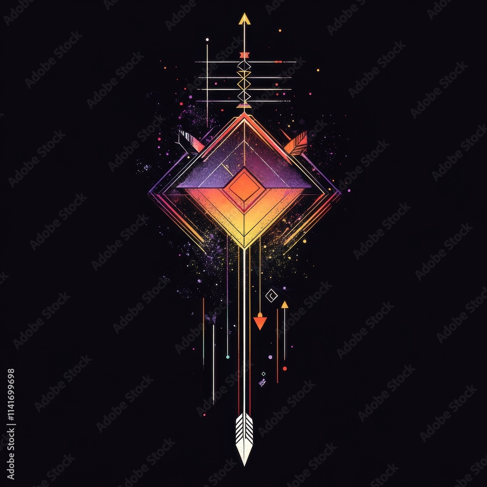 Poster dynamic geometric artwork featuring minimalist design abstract style digital format dark background 