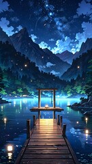 Ethereal Glow: Moonlit Lake with Forest Backdrop