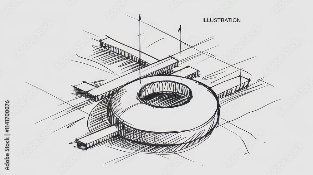 Poster architectural sketch design of a circular building