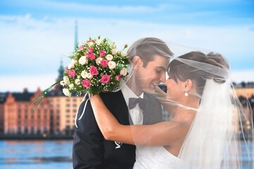 Bride and groom happy couple. Wedding day.