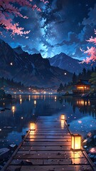 Moonlit Forest Reflected on a Serene Mountain Lake