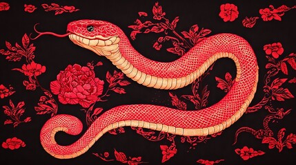 Obraz premium Grand Red Snake Silk Tapestry Design