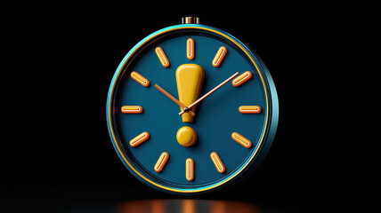 Digital timer clock with an exclamation mark replacing the 12 oclock position, symbolizing countdown urgency, deadlines, and lastminute alerts, clean timeinspired background
