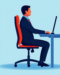 Man sitting correctly at office desk