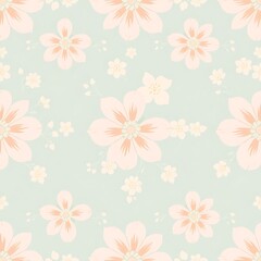 Delicate Floral Pattern: Pastel pink and white flowers bloom on a soft blue background, creating a seamless and elegant pattern. Perfect for adding a touch of femininity and charm to any design. 