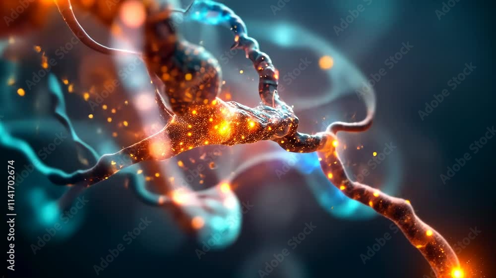 Poster stunning visualization of neurons showing intricate connections and glowing synapses in a digital re