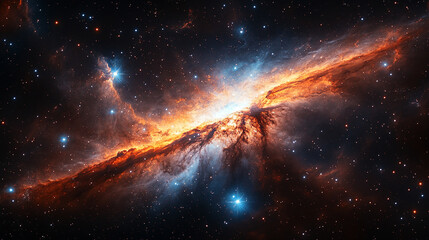 mesmerizing nebula and swirling galaxies form an abstract cosmic landscape, symbolizing creation, mystery, infinite potential, and the chaotic yet harmonious nature of the universe