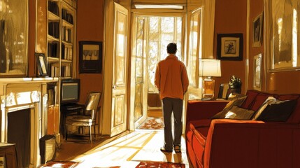 Man Standing in Doorway with Warm Light Flowing In