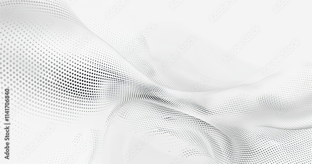 Poster abstract white wave pattern with dotted texture, creating a sense of depth and motion.