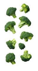 Fresh broccoli floats in the air isolated on transparent background