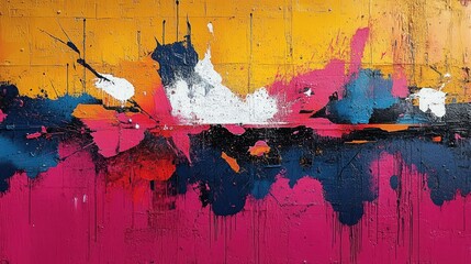 Fototapeta premium Abstract colorful paint splatters, textured wall.