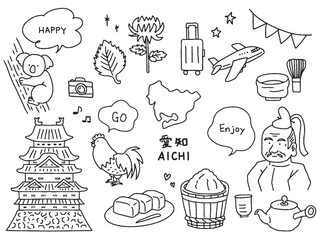 愛知の手描きイラストセット