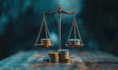 A balance scale with coins, symbolizing financial equilibrium and value assessment.