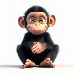 3D cartoon, a happy baby chimpanzee sitting on the ground