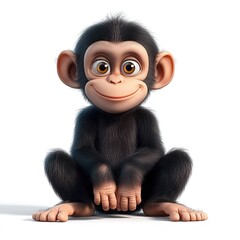 3D cartoon, a happy baby chimpanzee sitting on the ground