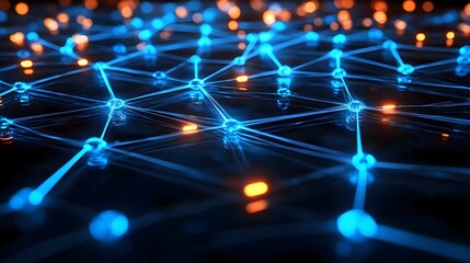 A blue and orange pattern of dots and lines