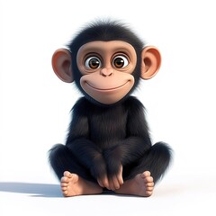 3D cartoon, a happy baby chimpanzee sitting on the ground