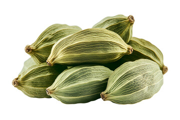 Aromatic green cardamom pods isolated on transparent background