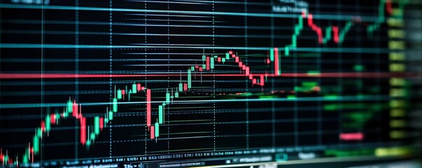 Fototapeta premium Stock market chart analysis with increasing financial data on digital screen 