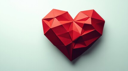 a red origami heart on a white surface