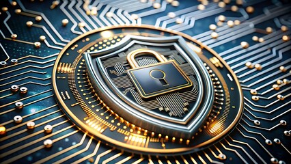 Cyber security with key icon on dark digital technology background