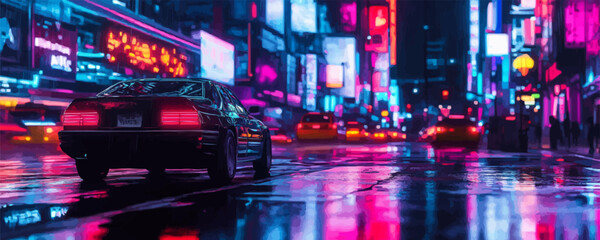 Fototapeta premium Neon cityscapes. Vibrant urban scenes, dynamic neon lights, and colorful city vibes capturing the retro nightlife spirit cover 80s 60s 90s