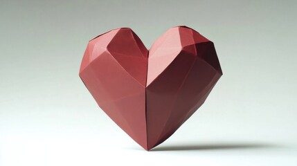 a red origami heart is shown on a white surface