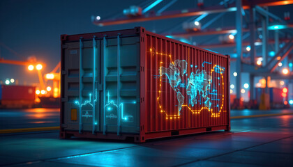 Futuristic Cargo Container with Blockchain Tracking System