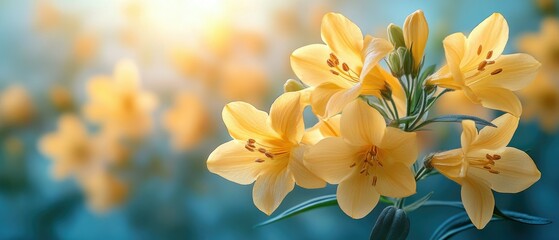Obraz premium A close-up of vibrant yellow lilies against a soft blurred background.