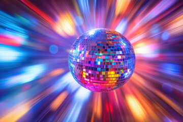 Obraz premium Vibrant disco ball reflecting colorful lights in motion