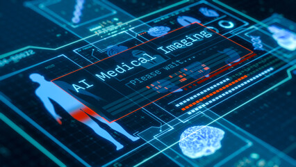 AI in medicine and healthcare, medical diagnosis, artificial intelligence in medical imaging, remote patient monitoring, telehealth, futuristic interface, technology innovation (3d render)