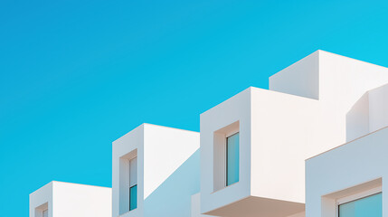 Minimalist modern architecture against a bright blue sky