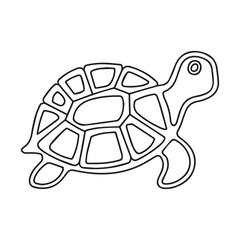 Coloring page of cartoon cute happy turtle for design element. Vector illustration of funny sea animal on a white background. Сhildren's coloring book with color example.