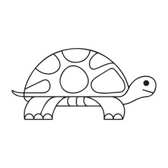 Coloring page of cartoon cute happy turtle for design element. Vector illustration of funny sea animal on a white background. Сhildren's coloring book with color example.