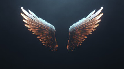 Obraz premium Glowing transparent wings with intricate details, floating gracefully in dark background, evoke sense of wonder and ethereal beauty