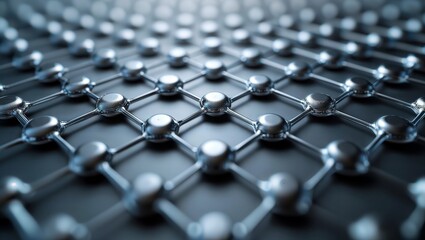 Graphene Structure. Close-up of a graphene lattice, showcasing its hexagonal arrangement and metallic sheen.