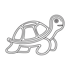 Coloring page of cartoon cute happy turtle for design element. Vector illustration of funny sea animal on a white background. Сhildren's coloring book with color example.