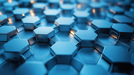 Fototapeta premium Geometric hexagonal pattern in futuristic blue metallic design