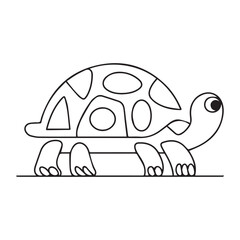 Coloring page of cartoon cute happy turtle for design element. Vector illustration of funny sea animal on a white background. Сhildren's coloring book with color example.