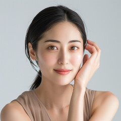 スキンケアで美肌美白の日本人女性の美容・ビューティーポートレート(美人モデル) 
