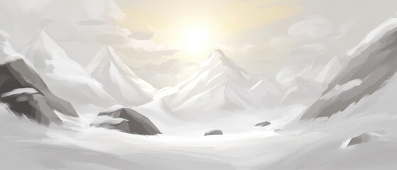 Mountain range with a sun in the sky