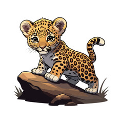 Leopard Sitting kawaii vector A leopard with the word cheetah on it illustration