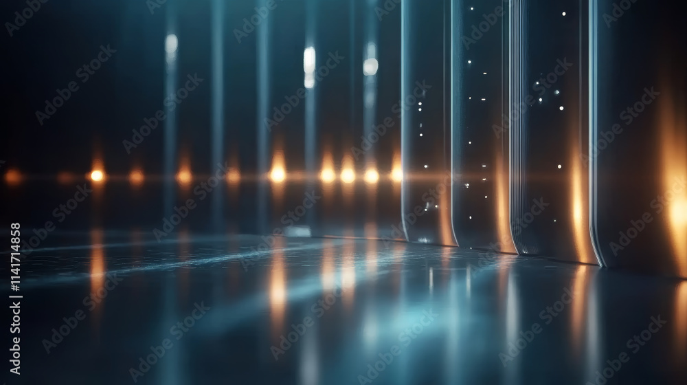 Aufkleber light beams create reflections on a polished surface in a darkened environment